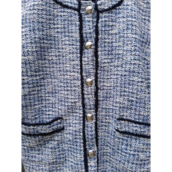 💕EUC TALBOTS Tweed Jacket, Blazer, SZ.10 Navy Blue White Silver - Picture 2 of 12